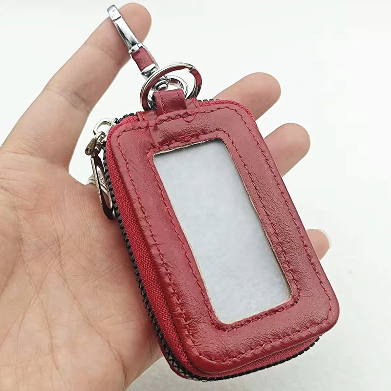 1pc Car Key Case Key Protector Key Chain Coin Holder Metal Hook And Keyring Wallet Zipper Retro Bag For Auto Remote Key Fob