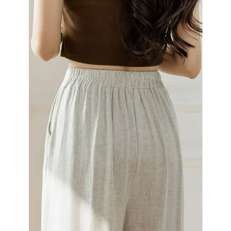 Mom's Straight Sweatpant Women 4xl Big Size Trousers Cotton Linen Hig Waist Wide Leg Pants Casual Baggy Pantalones Summer New