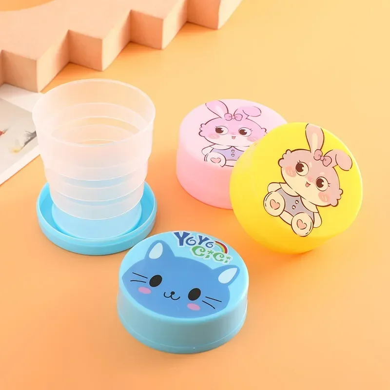 100ML Folding Cup with Lid Portable Reusable Plastic Water Cartoon Collapsible Mouthwash Cup Travel Outdoor Drinking folding cup