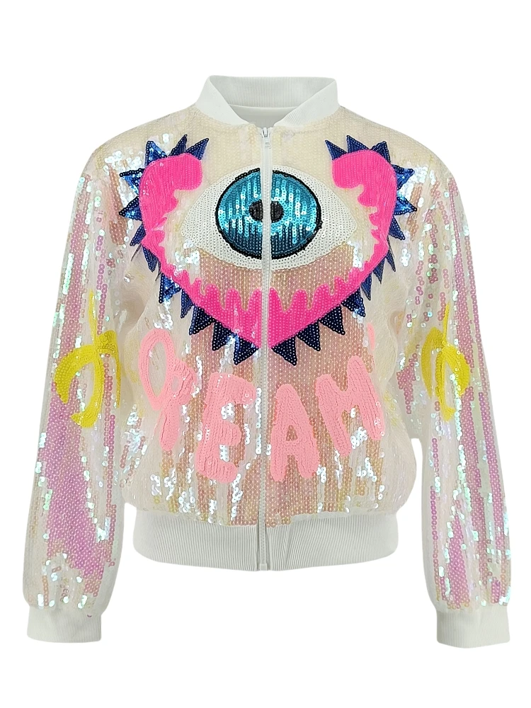 Shoeby bomber jasje met pailletten roze/blauw