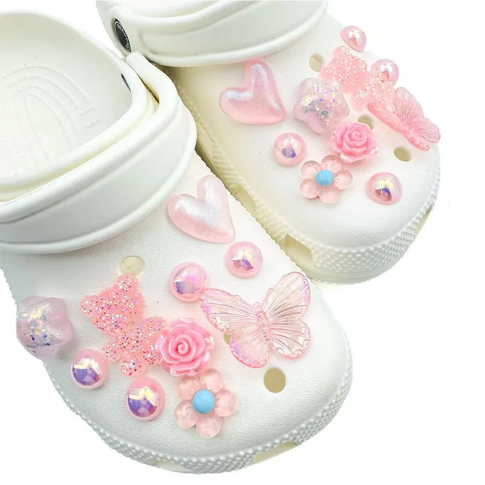 20PCS Schuh Charms Set Zubehör Loch Schuh Schnalle Rosa Schmetterling Bär Herz ABS Schuh Dekorationen für Sandalen Strand Tasche DIY Geschenk – Detail 9