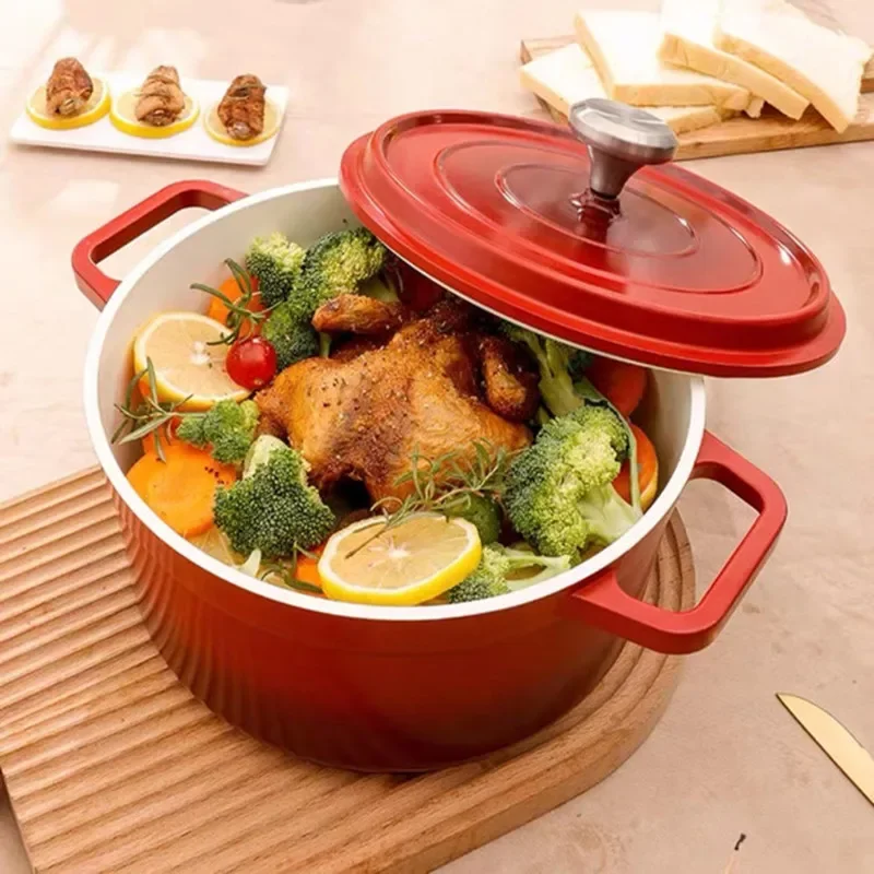 Enameled Cast Aluminum Dutch Oven With Lid Nonstick Pan Cast