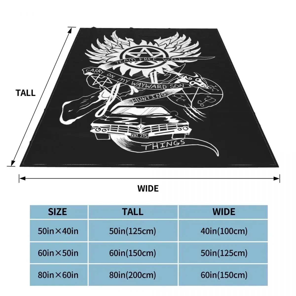 Carry On My Wayward Son Blanket Cover Flannel Supernatural Movie Symbols Ultra-Soft Throw Blanket for Airplane Travel Bedspread 6