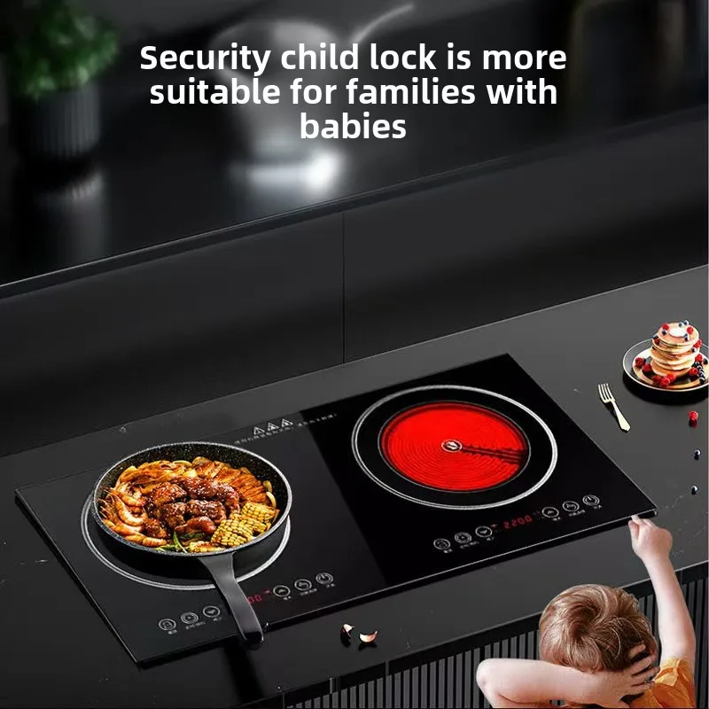 High end infrared dual electric stove, can handle any pot, 2200W capacity, large capacity built-in dual electric stove