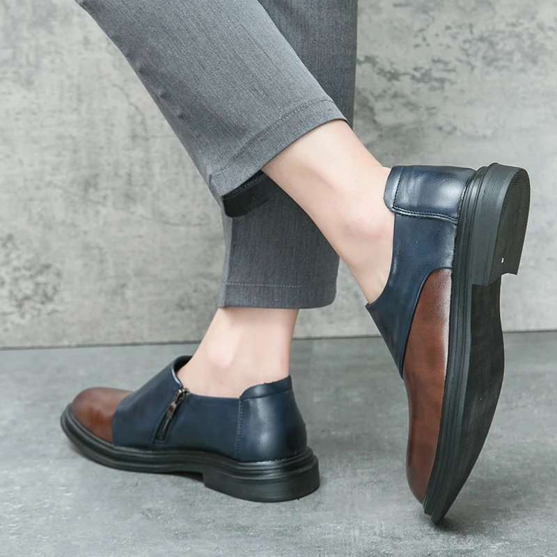 New British style men's matching color side zipper leather shoes for young men lazy foot business dress pointy men's shoes 5