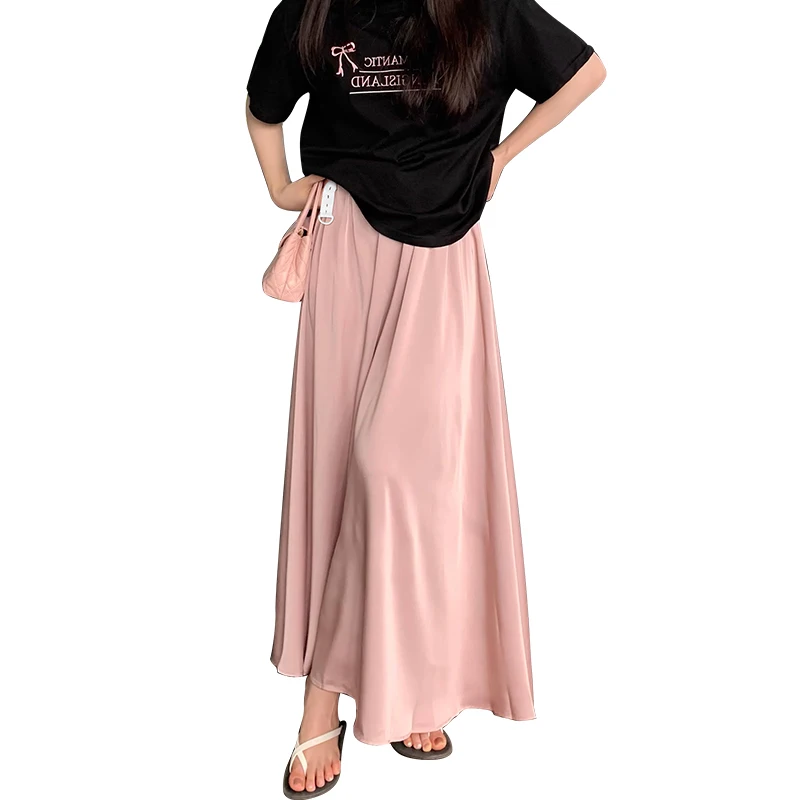 Summer Long Loose Maternity Umbrella Skirt Soft and Comfortable Elegant Pregnant Woman Satin Skirts Pregnancy Clothes