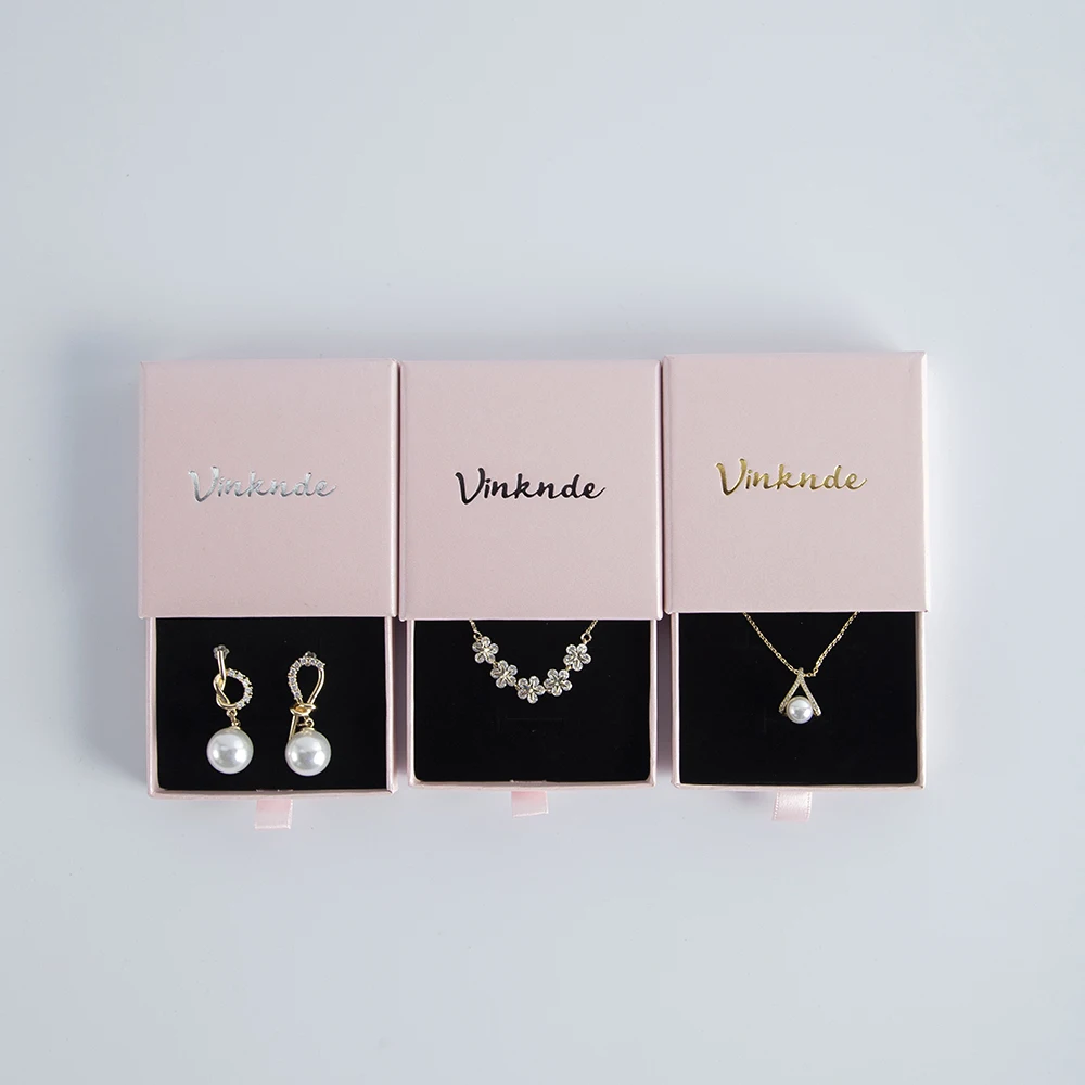 50 Custom Logo Black White Pink Jewelry Box Earrings Necklace Bracelet Organizer Gift Boxes Drawer Paper Jewelry Packaging Case