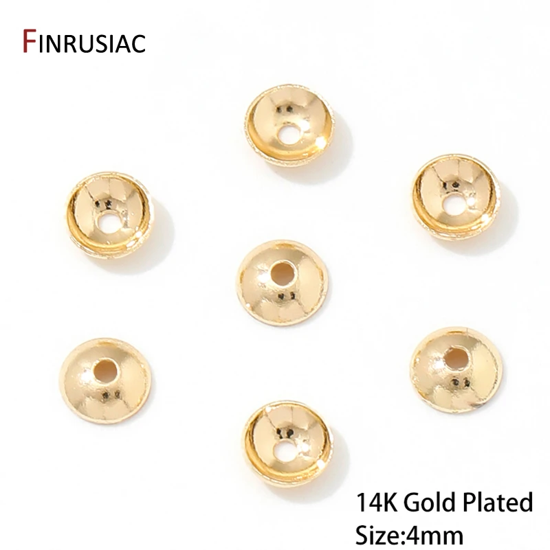 14/18K vergoldetes Messing 4mm Runde Perlenkappen Spacer Perlen für Schmuckherstellung DIY Komponenten Zubehör Großhandel – Detail 11