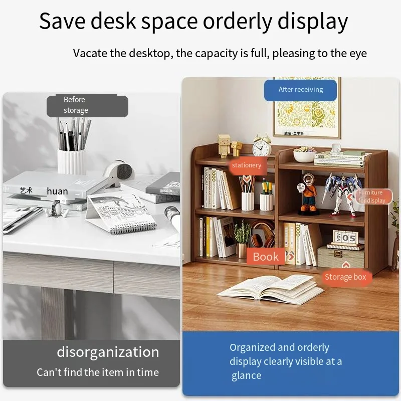 Bookcase Storage Table Bookshelf Wood Storage Shelf for Student Home Desk