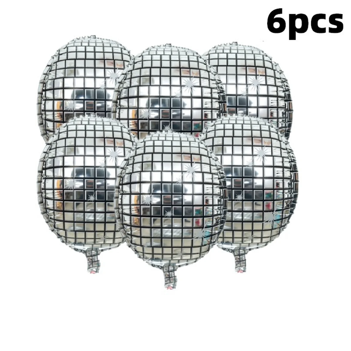 Set of 6 Large 22-Inch 4D Silver Laser Disco Balloons