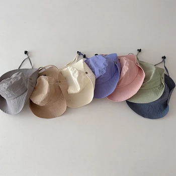 Quick Dry Kids Fisherman Cap for Kids Boy Girl Summer Breathable Thin Bucket Hat Solid Color Wide Brim Toddler Sun Hats 1