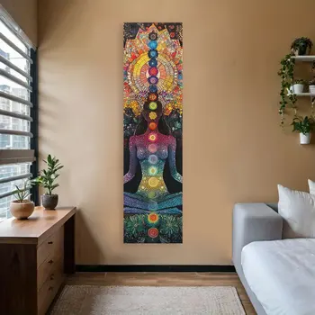 Tapisserie verticale de méditation Chakra bohème, Mandala coloré arc-en-ciel, tenture murale pour salon, tapisserie esthétique 1