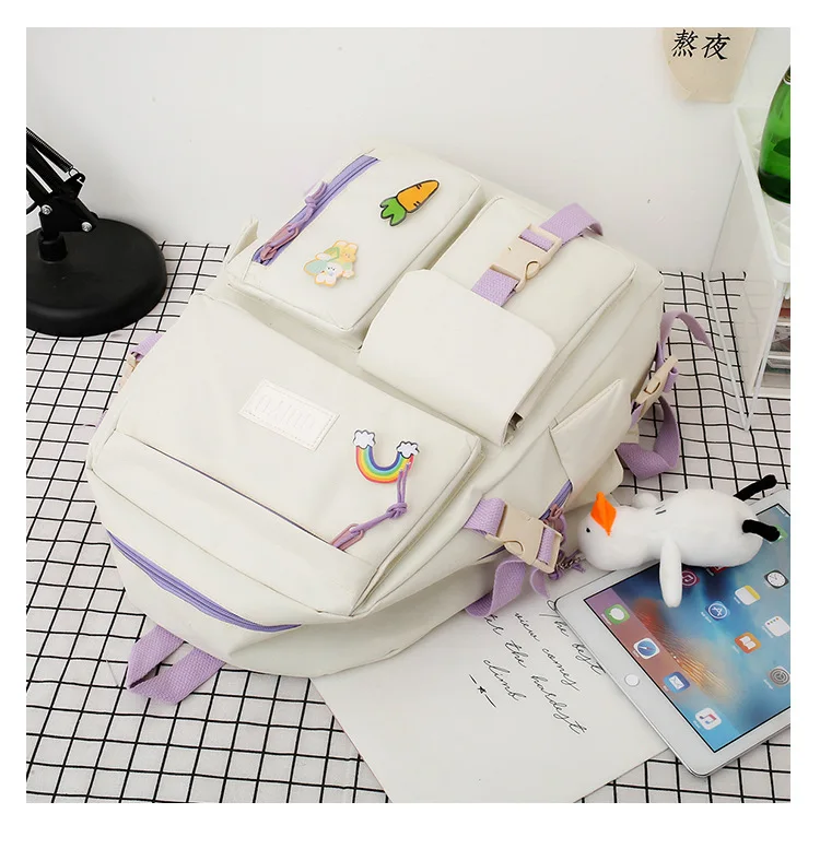 Stylish Backpacks discount 4pcs Set Harajuku Women's Backpack Waterproof Canvas School Bags Large Capacity Student Backpack Bookbag Pure Color Mochila Tote best Stylish Backpacks