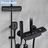 Black Piano Bathroom Shower System Solid Brass Hot Cold Bathroom Mixer Faucets Rain Shower Head Luxury Piano Bathroom Shower Set 1