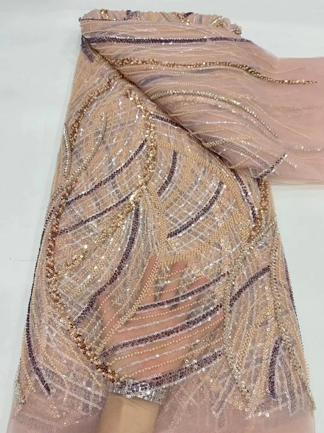 

High Quality African Nigerian Lace Fabric Embroidery Tulle beads Wedding Party Dress SYJ-1302503 SequinsFor Sewing Beads