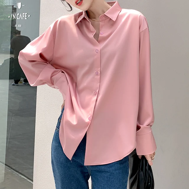 Satin Shirt Womens Clothing Silk Shirts Vintage Blouse Office Lady Sheer Top Longsleeve Dress Shirt Plus Size Ladies Overshirt For women