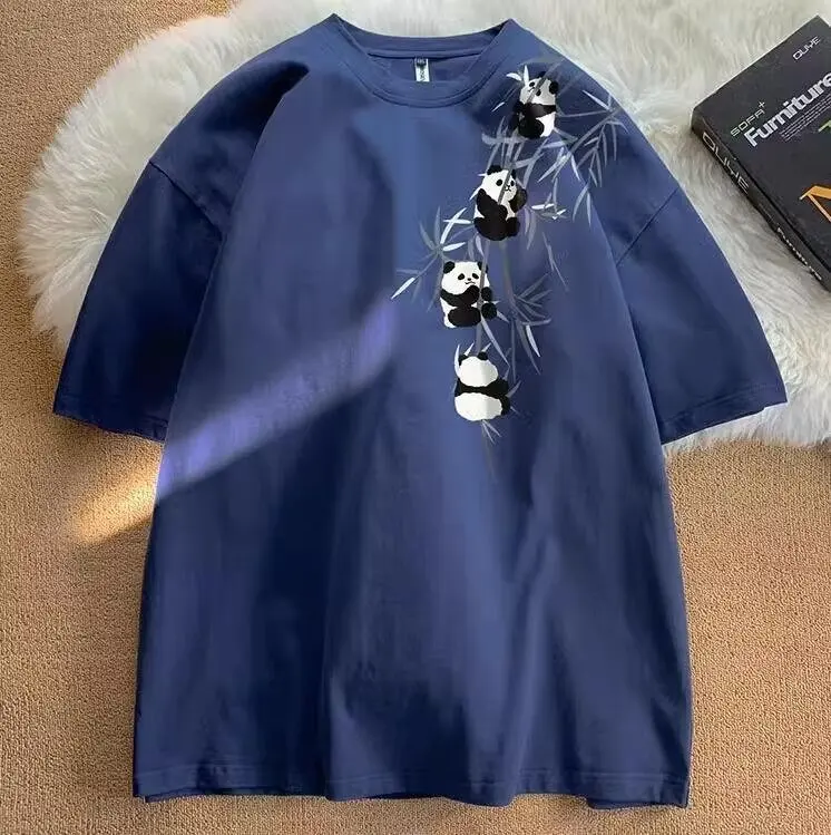 

Short sleeved T-shirt for men's 2024 summer new loose trendy brand high street ruffian handsome round neck