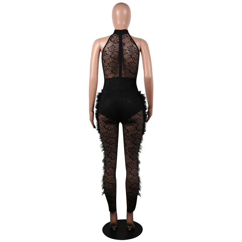 2021 Summer Overalls White Black Mesh Lace Sexy Romper Club Elegant Sexy Jumpsuit for Women Evening Long Party Jumpsuits Outfits