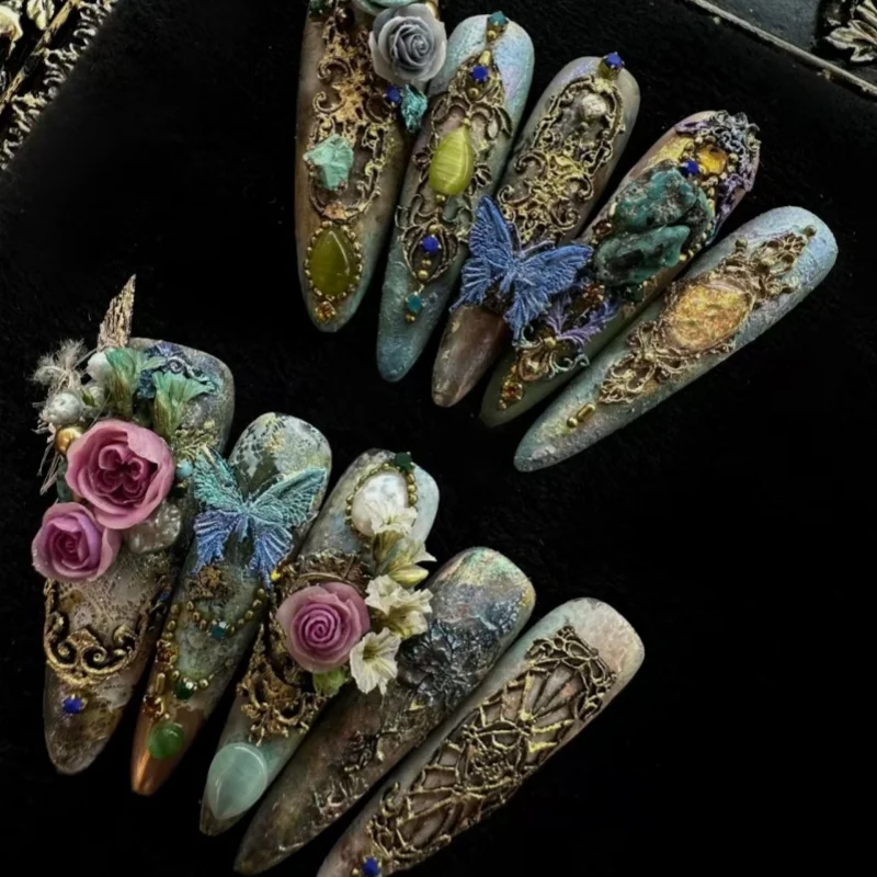 빈티지 패턴의 창문 꽃 장식 정교한 보석 프랑스 목걸이 유럽식 입체 조각 네일 아트 몰드