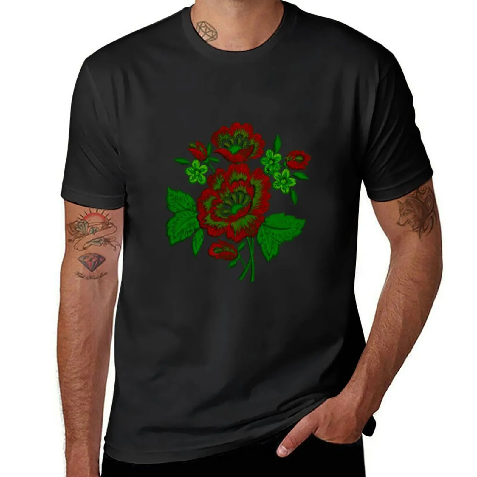 

embroidery print floral pattern T-shirt quick-drying cute clothes funny t shirts for men