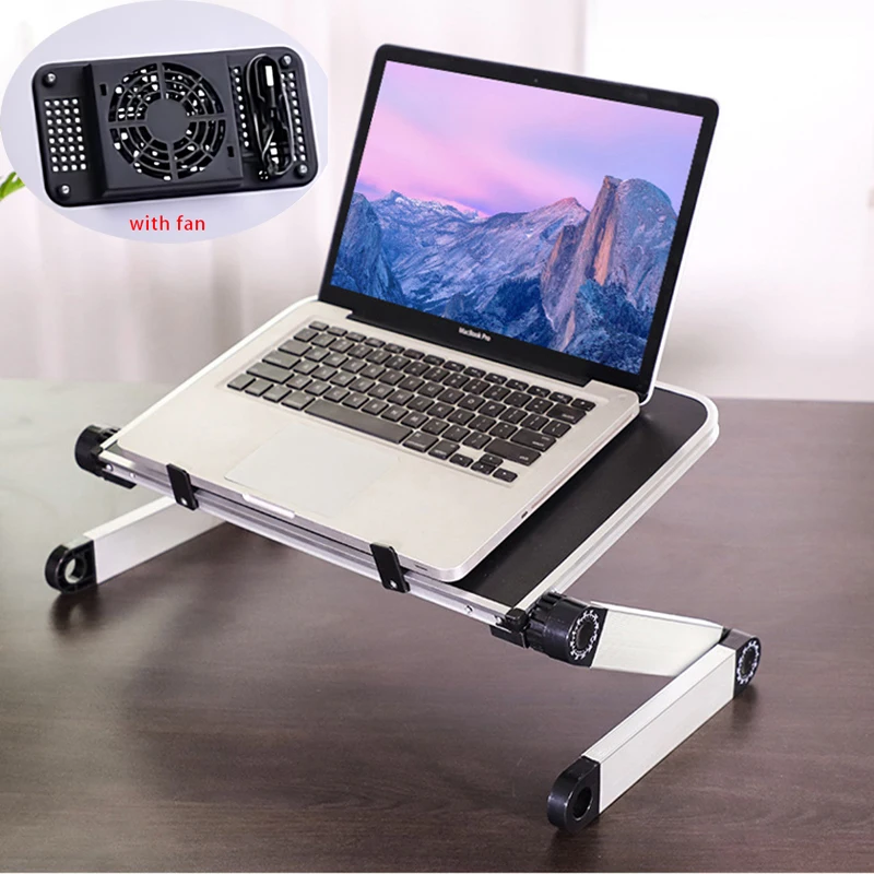 Folding Computer Desk With Cooler Fan Adjustable Laptop Desk Stand Portable Lap Desk For Bed Pc