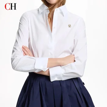 CH Brand Button Down Shirt Long Sleeve Turn Down Collar Office Blouse For Women Formal Work Top 2026 Business Casual Wear 1