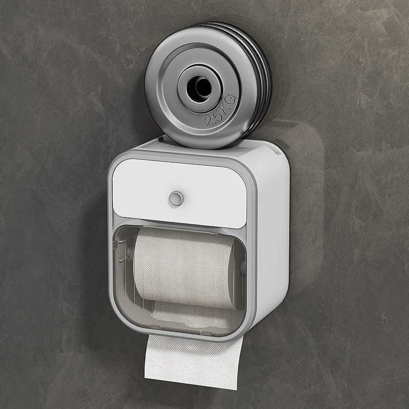 Toilet paper holder wall mounted suction box without punching roll paper box waterproof double-layer toilet storage rack