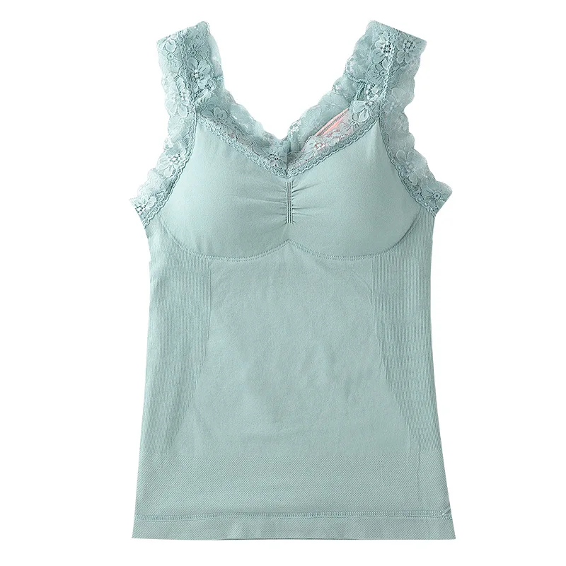 Fleece Thermal Underwear Women Winter Lace Tops Ladies Thermo Shirt Padded Warm Sleevless Vest