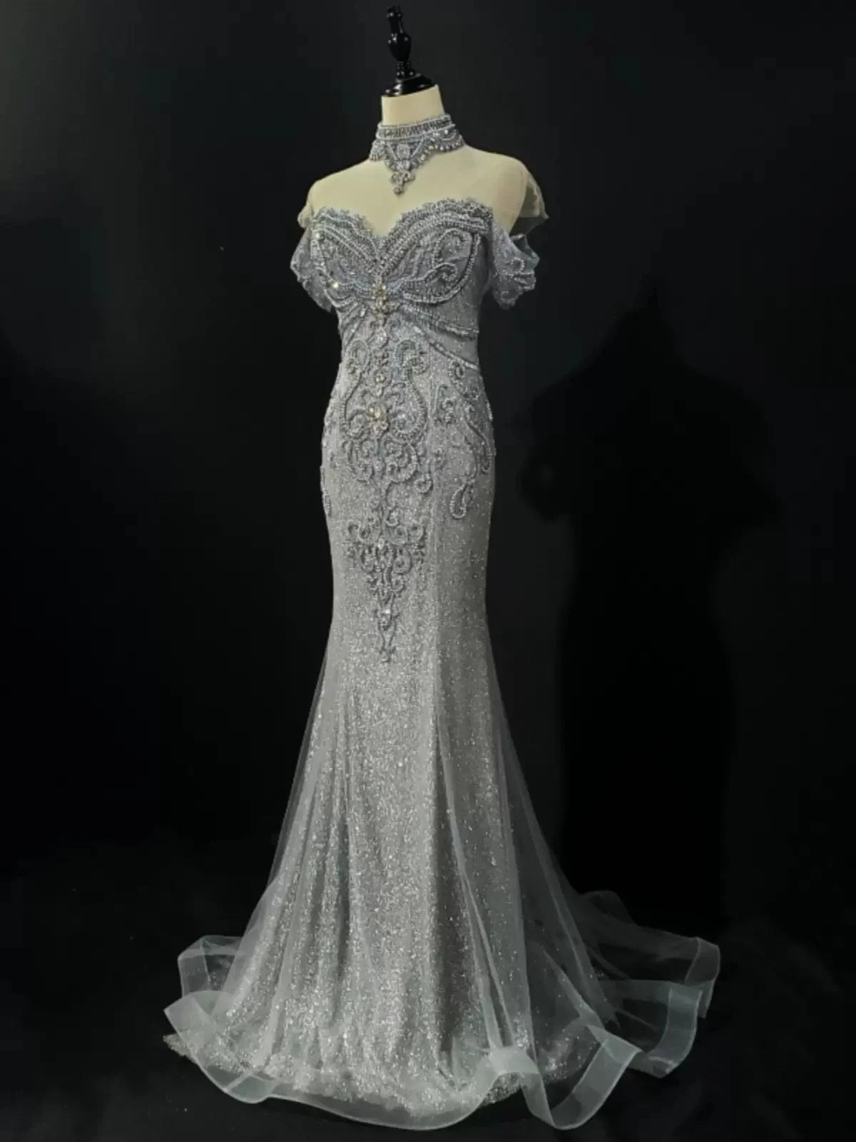 

Ashely Alsa Luxury Women Pageant Celebrity Dress High Neck Crystal Mermaid Formal Evening Occasion Dresses Wedding Party Gown