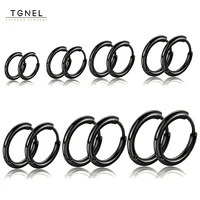 Black Hoop Earrings For Men Stainless Steel 8mm 20mm Small Punk Fashion Various Jewellery Accessories Classic Piercing Jewelry 1