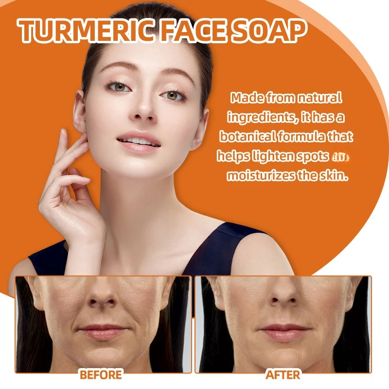 Turmeric Facial Soap Repair Dull Fade Dark Spots reduce Fine Lines Freckle brighten Skin firming whitening face Cleansing Soap 3