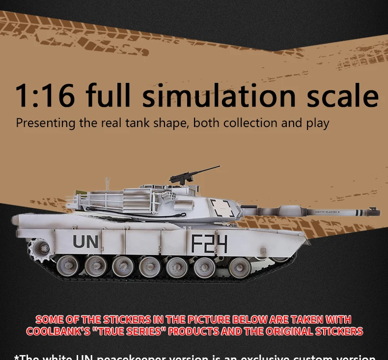 S2dba3e1b45eb4756a180a3e44cdca3fdG [3918 1 UN 화이트 업그레이드] Heng Long RC 탱크 1/16 7.0 Abrams UN 화이트 3918 모델 320° 회전 포탑 흡연 전투 탱크 군용 차량 적외선 전투