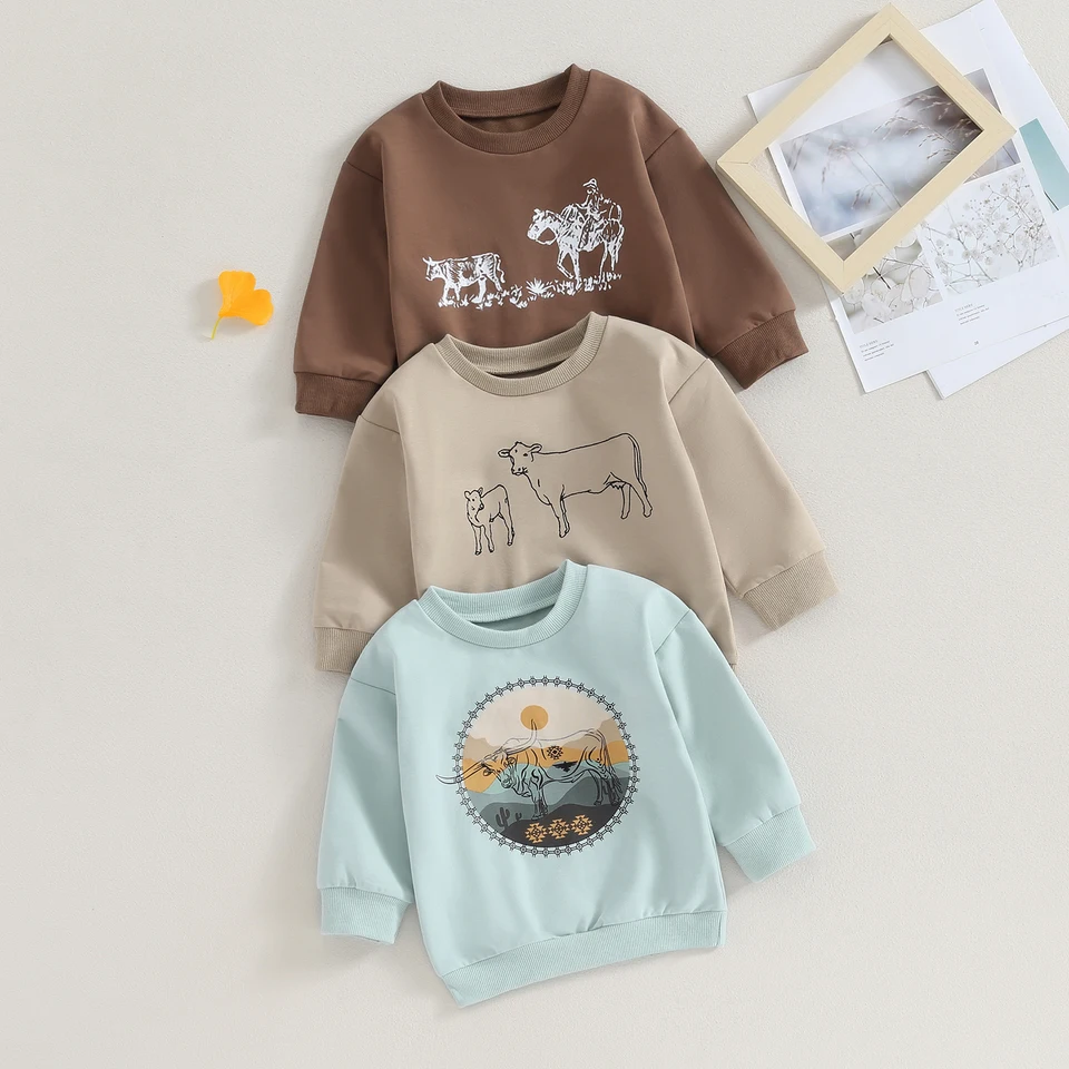 Toddler Boy Western Cattle Print Pullover Sweatshirt