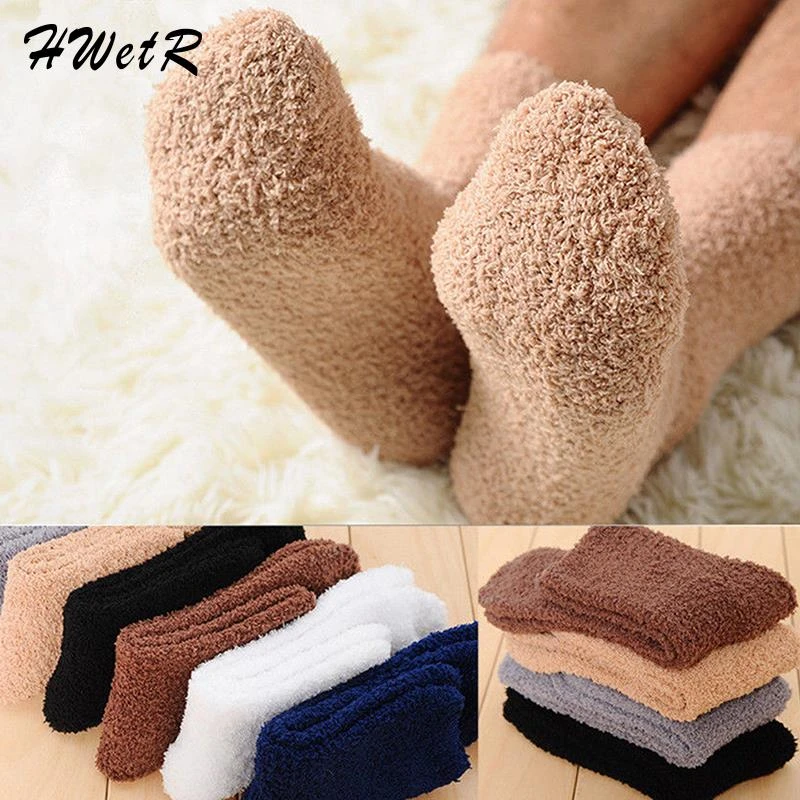 fuzzy socks for women Winter Warm Fluffy Socks In Women's Socks Cute Soft Elastic Coral Velvet Socks Indoor Floor Towel Socks Breathable Pure Colors welly socks womens