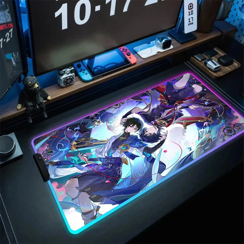 

Genshin Impact RGB Mouse Pad Large Gaming Mousepad Xxl Mouse Mat Keyboard Computer Rubber Pads Carpet Backlit Desk Mat 900x400