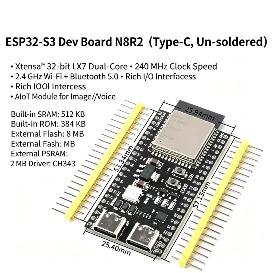 ESP32-S3 Development Board DevKitC-1 N8R2 N16R8 WiFi BT Module 44Pin Type-C USB ESP32-S3 WROOM-1 image 9