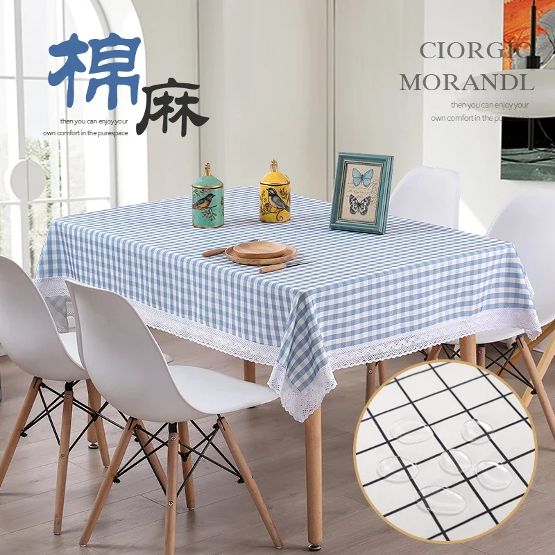 

Table cloth fabric, cotton and linen, living room tablecloth, waterproof grid, simple mat, dining table