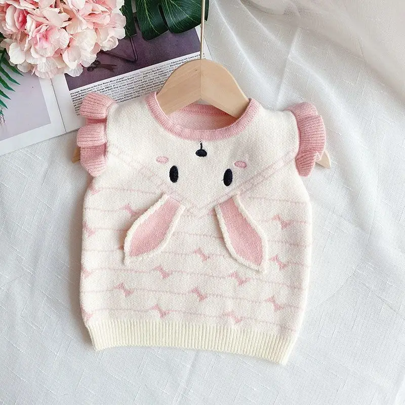 Toddler Baby Sweater Vest Spring and Autumn Rabbit Ears Sweater Girl Knitted Vest Knitted