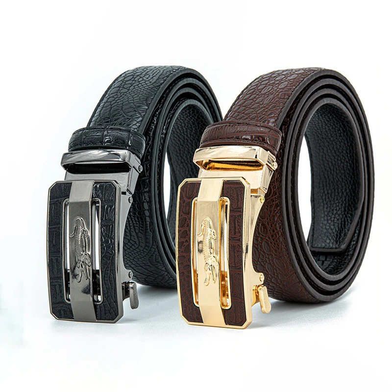 

3.5cm Genuine Leather Belt Alloy Automatic Buckle Crocodile Pattern Business Cowhide Belt for Men Casual Men's Waistband