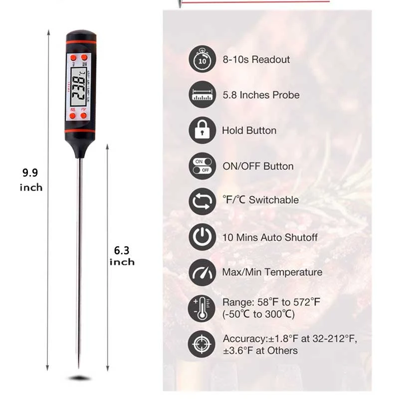 uv meter Digital Food Thermometer Kitchen Cooking BBQ Probe Electronic Oven Meat Water Milk Sensor Gauges Tools Measuring Thermometers cloth measuring tape