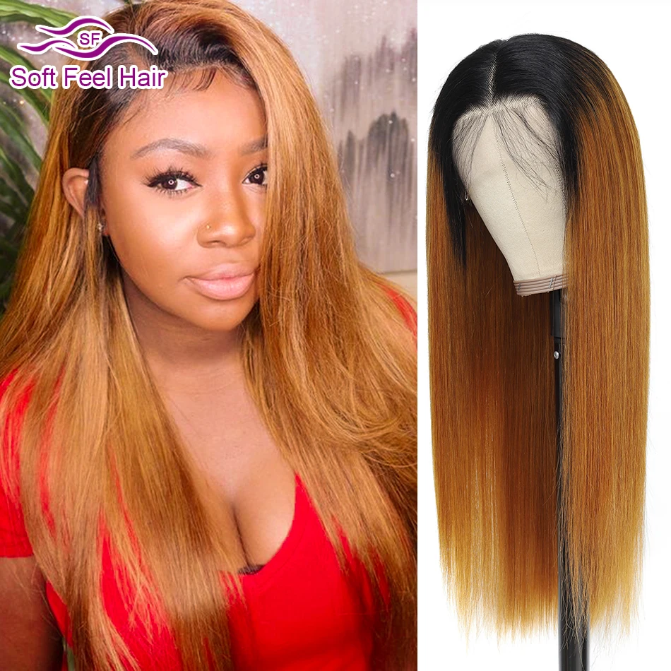 

Straight 13x4 Lace Frontal Human Hair Wig T1B/30 Brazilian Hair Ombre Brown Straight Lace Front Wigs For Women Racily Hair