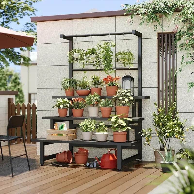 Tiered Display Plant Rack Shelf Universal Outdoor Metal Square Plant Rack Shelf Luxury Black Plantenrek Balcony Furniture plant stand