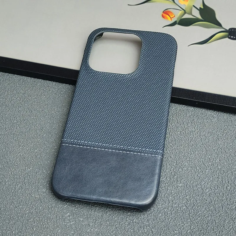 Luxury Matte Cotton Linen Leather Phone Case - Color Contrast Protective Cover