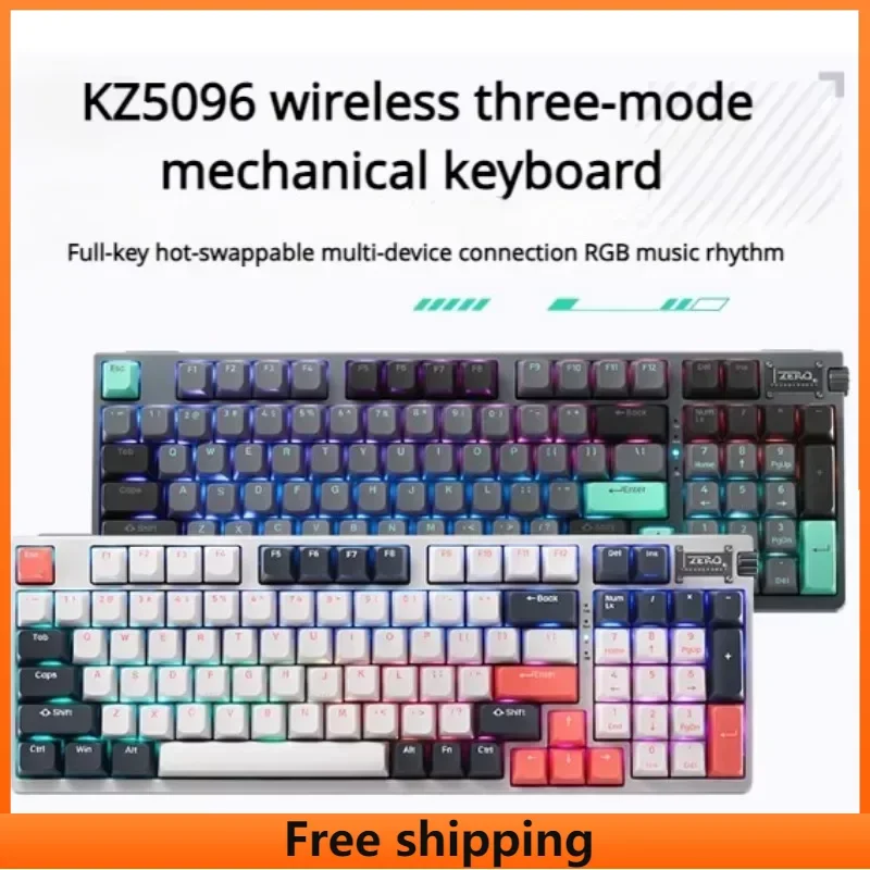 

Original KZ5096 Wireless Three-mode Mechanical Keyboard RGB Light Effect Full-key Hot-swappable PBT Keycap Gaming Keyboard