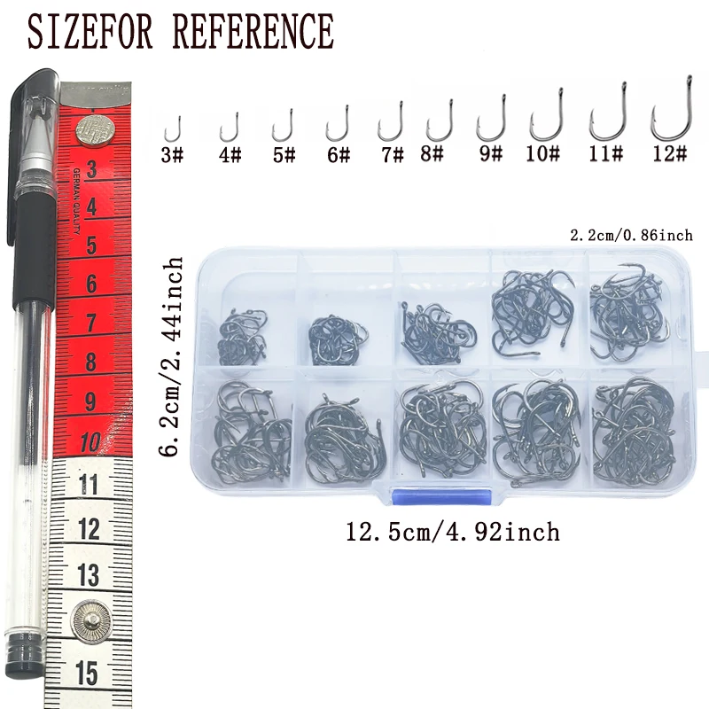 Brand new 100/200/300 pieces/box High quality carbon steel carp fishing bait Sharp fish hook 10 sizes available 5