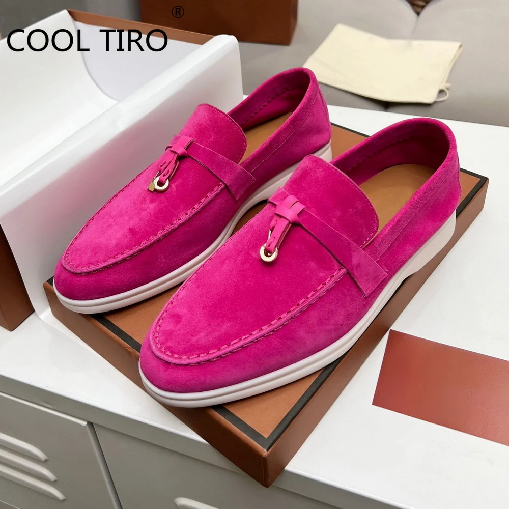 Zapatos planos de ante mujer, mocasines informales con cierre de Metal, sin cordones, de cuero genuino, color rosa| | - AliExpress