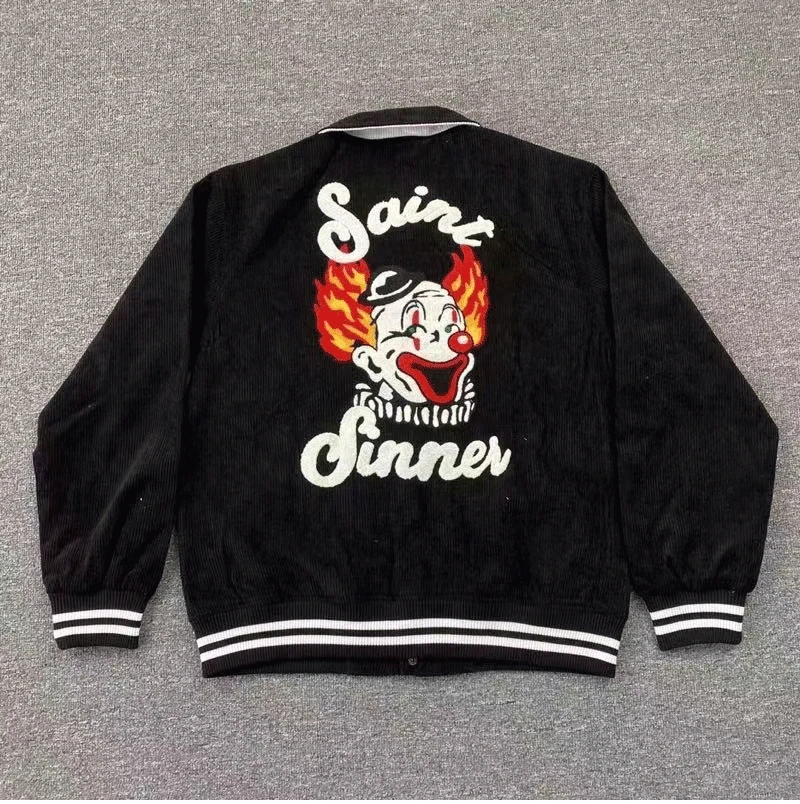

23SS уличная одежда Saint Michael Joker вышитые вельветовые бейсбольные куртки для мужчин и женщин лучшее качество пальто куртка пальто Kanye West