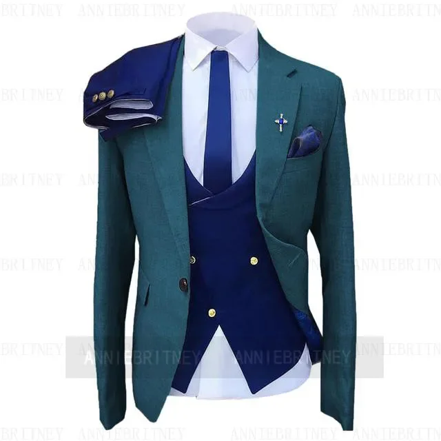 New Latest Fashion Blue and Grey Suit High Quality Custom 3 Piece Wedding Groom Tuexdos Male Blazer Smart Casual Costume Homme