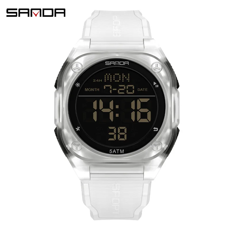 SANDA Digital Multifunction Waterproof Luminous Silicone Wristwatch