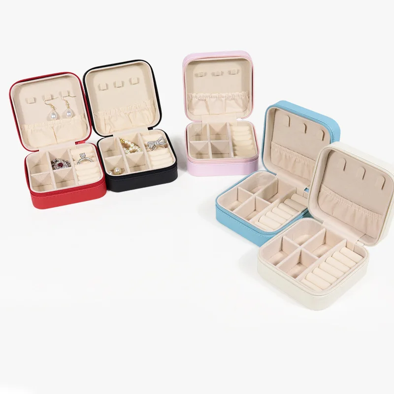 

Portable Jewelry Storage Box Travel Organizer Jewelry Case Leather Storage Earrings Necklace Ring Jewelry Organizer Display Gift